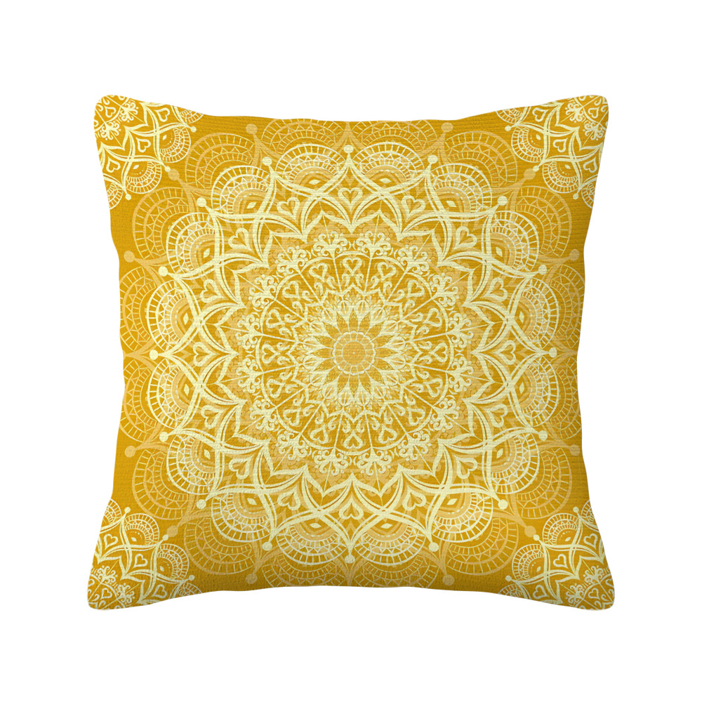 TEMU 1pc Optional Pillowcase, Mandala Bohemian - Mustard Yellow And Golden Double-sided Print Zipper Closure Pillowcase, Golden Mandala Pattern On