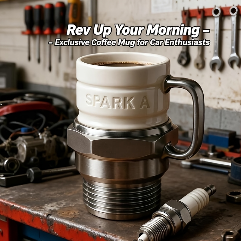 Spark Plug Shaped Mug - Car Theme Coffee Cup, Mechanic Boyfriend Gift, Heat-Resistant Men's Mug