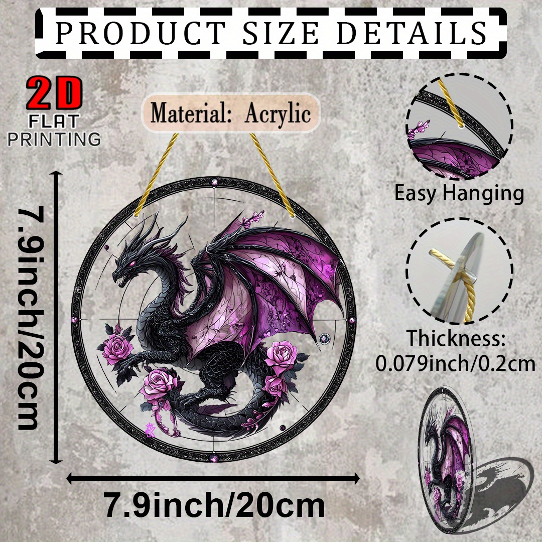 TEMU 2d Flat, 1pc Purple Dragon And Rose Sun - Gothic , 8"x8" Acrylic Wall Decor, Exquisite Dragon Design, Suitable For Home And Office, Unique Gift