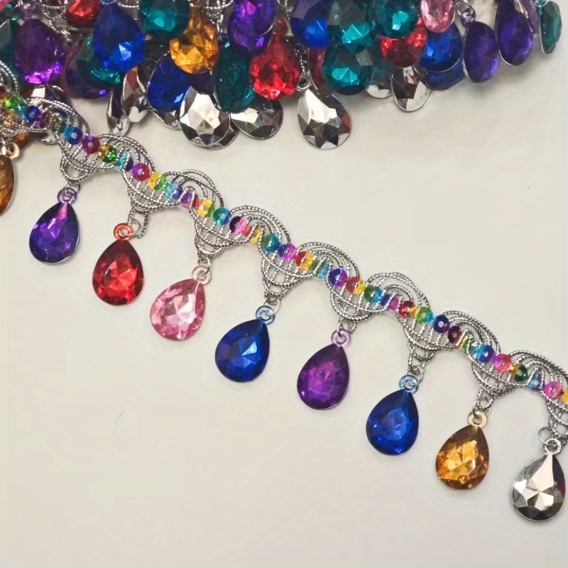 TEMU 1 Rouleau de Dentelle de à Pendentif en Géme de Cristal Colorée, Ajouts et Matériaux Décoratifs Faits Main, Décoration de Vêtements de Scène