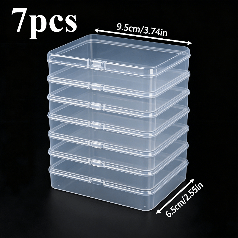 TEMU 7pcs Packaging Supplies Set, Rectangular Transparent Plastic Storage Boxes With Hinged Lids, Playing Card Boxes, Small Storage Boxes For Small