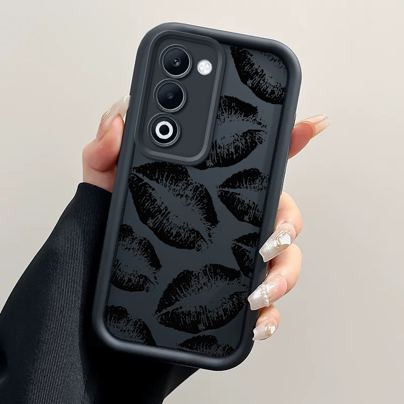 TEMU para teléfono: con estampado de de labios negros, compatible con OPPO A5, carcasa de TPU, cubierta trasera, regalos de Navidad, regalo de ,