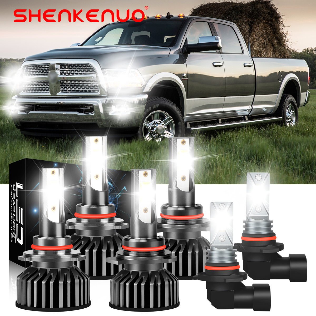 TEMU 6pcs For 1500 2500 3500 With Projector 2013-2015 Led Headlight High/ Low Beam+fog Light Bulbs Combo 6000k White
