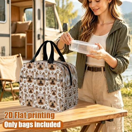 geantă de prânz termoizolantă (2d plat) cu 1 bucată, model cu fațe și de , cu mânere de transport, închidere cu fermoar, potrivită pentru camping, excursii scurte, cadou pentru familie, non-alimentară