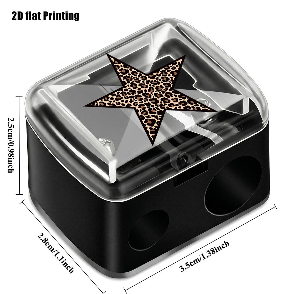 TEMU [mother's Day Special] Leopard Dual- For Hole Cosmetic Pencil Sharpener, Includes A Shavings Container For A Mess-free Experience. Eyebrow