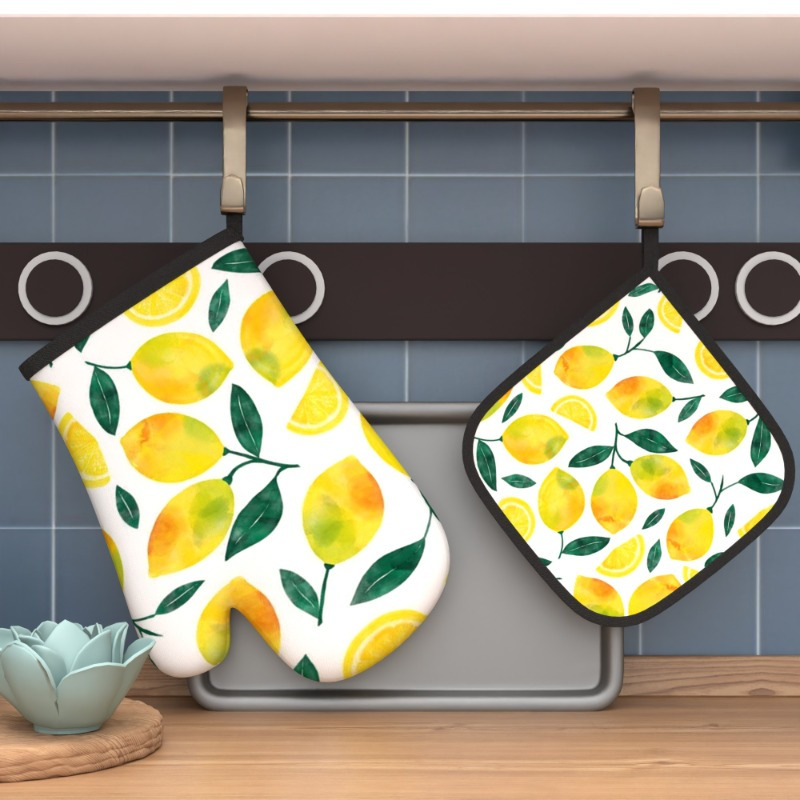 

2pcs Pattern Oven Mitt Set, 10.6*6.7 Inch Heat Resistant Polyester Pot Holders, Machine Washable Woven Kitchen Accessories For Cooking, Baking, Home Oven - Ideal Housewarming Gift