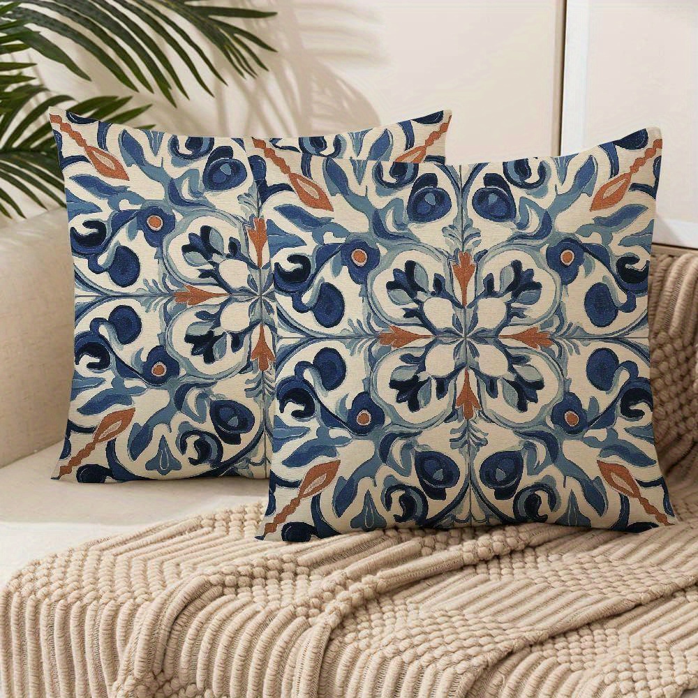 

Chic Geometric Moroccan Tile Throw Pillow Cover - Navy Blue & , Case With Zipper Closure For Home And Car Decor