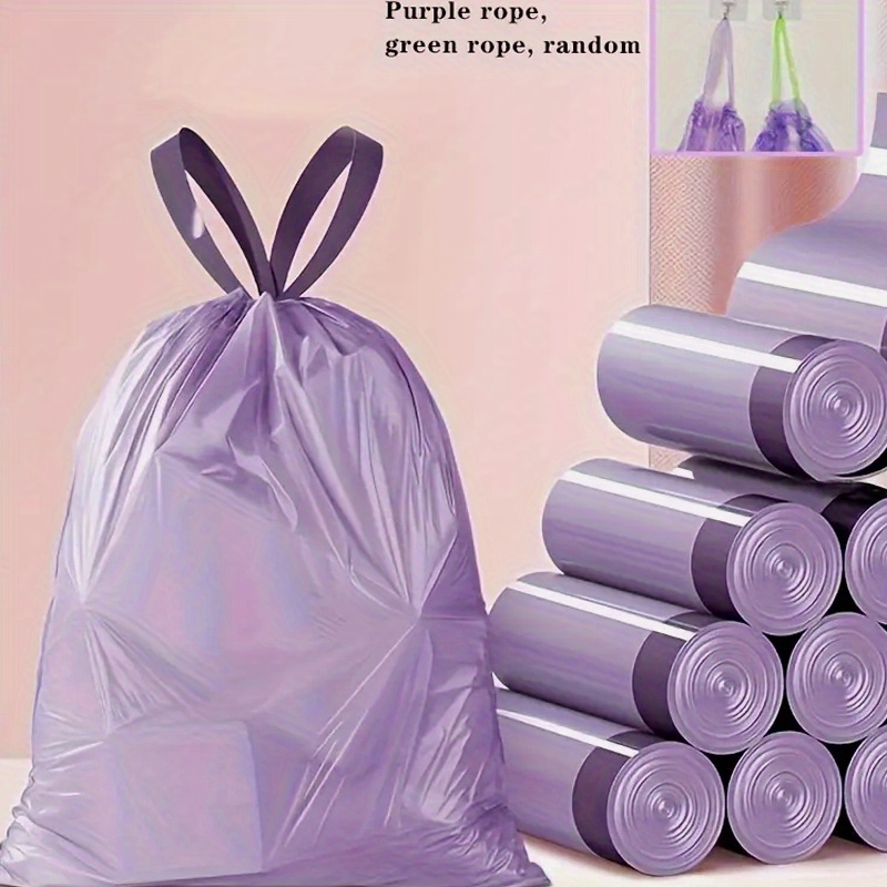 TEMU Drawstring Trash Bags Purple 1 Roll Of 100 - Thick Leak-proof Disposable Plastic Waste Bags, Easy To Carry, Suitable For Household Use In Kitchens, Bathrooms, Bedrooms, Living Rooms, And Toilets
