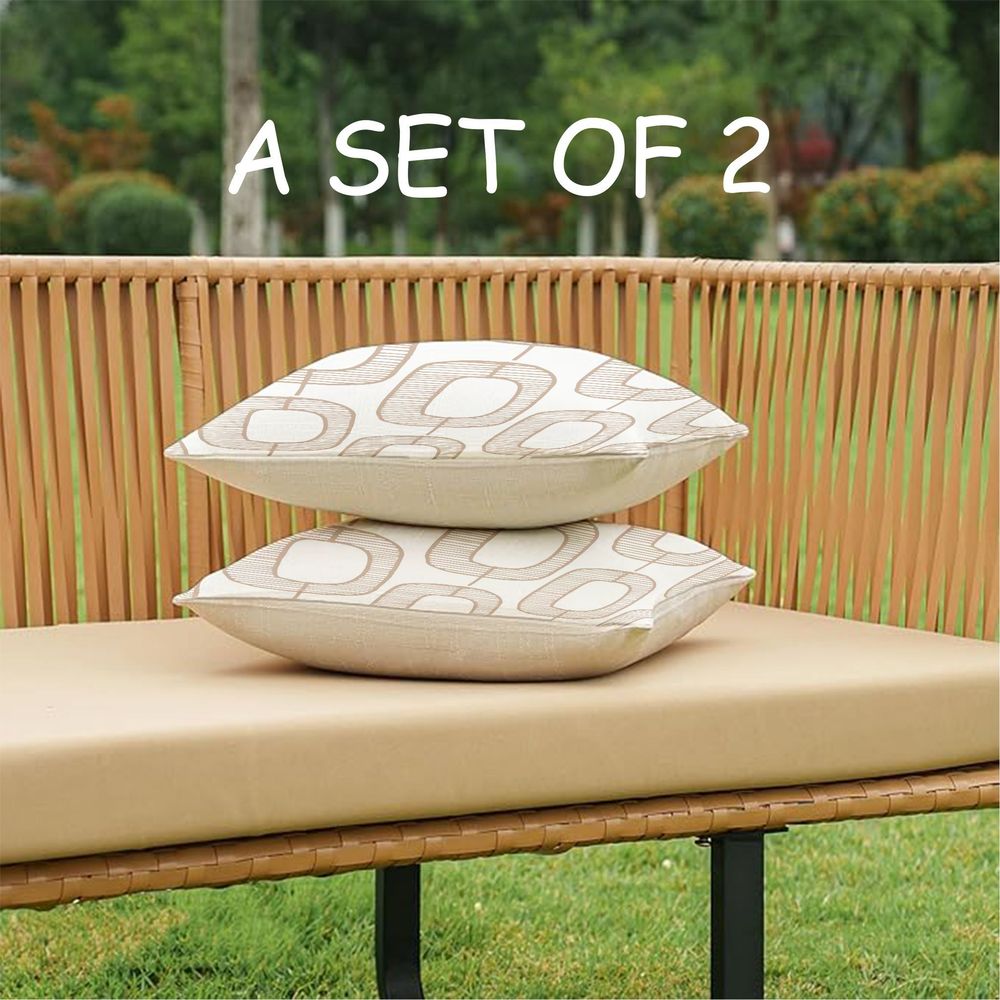 Outdoor Pillows 2pcs Set with Insert Hand-Drawn Beige Abstract Link Pattern Decorative Outdoor Cushion, 17.72inch Square Throw Pillow for Patio, Garden, Sofa, Bed, Breathable Fabric Cover with Hidden Zipper, Weather-Resistant