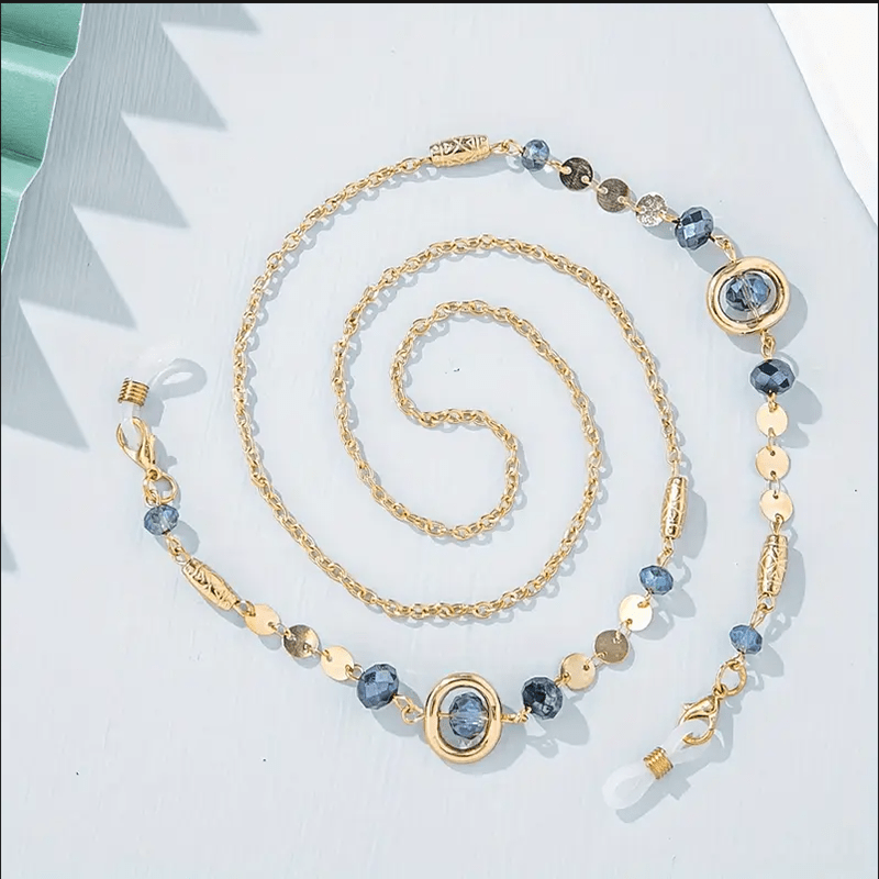 E-shop Blaue Pailletten Strass Brillenkette, Elegante Damen Brillen Halskette Lanyard, Modische Anti-Rutsch Brillen Hängekette Anti-Verlust