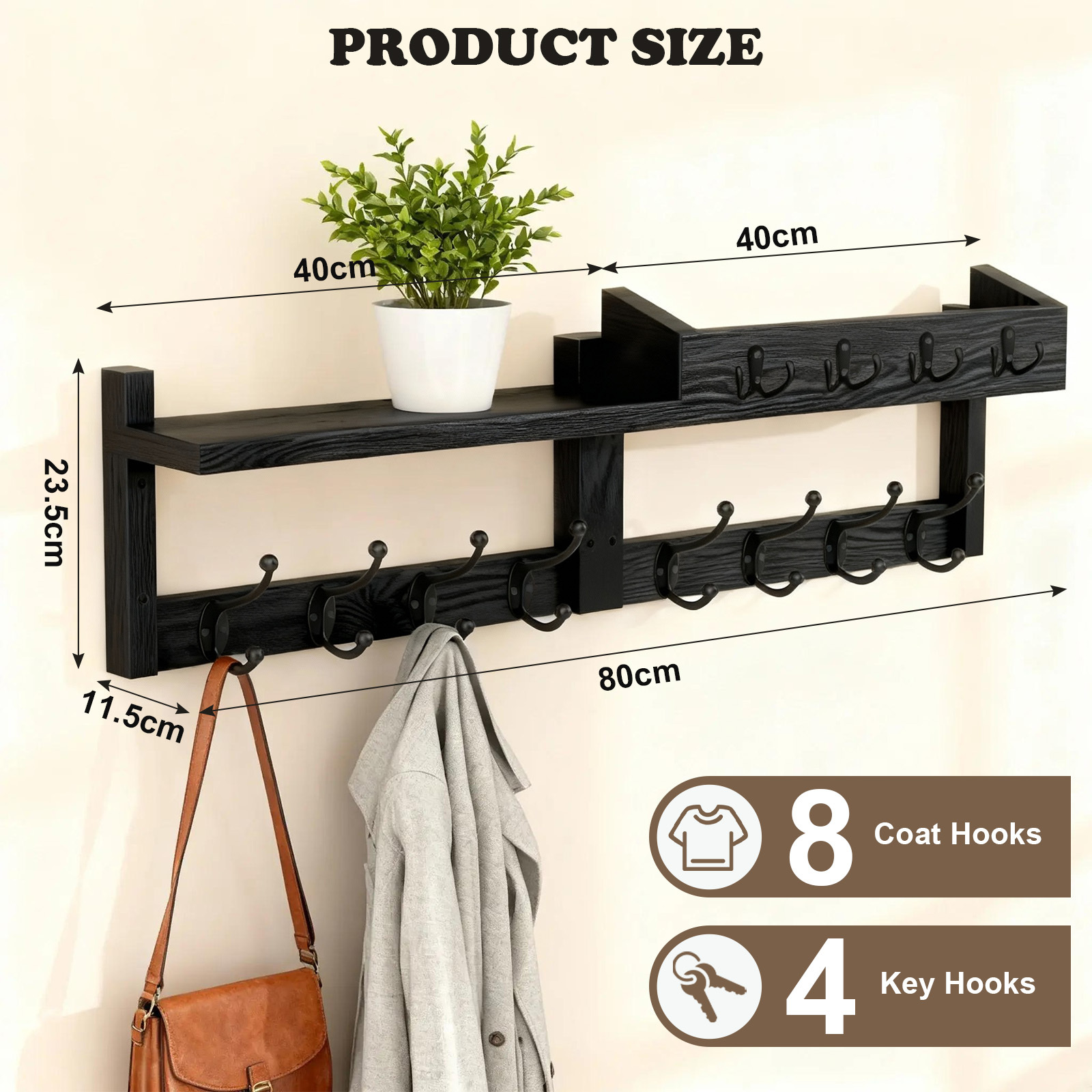 Wall Coat Rack With 12 Hooks Made Of Metal 40x80 Cm For Entryway Hallway Bedroom And Living Room Modern Vertical Storage Space Suitable For Coats Hats Towels Bags And Bathrobes