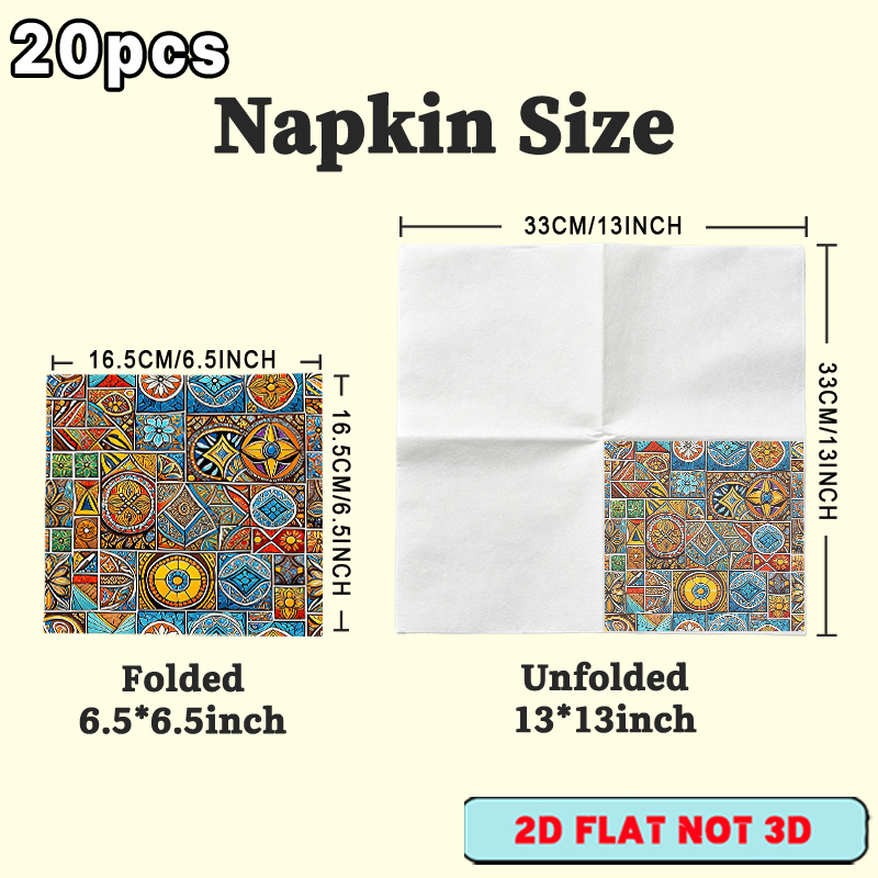 TEMU 20pcs Napkin Colorful Vintage Geometric Pattern Napkins , Suitable For Party Paper, Outdoor Party Paper, Western Restaurant Paper, Household