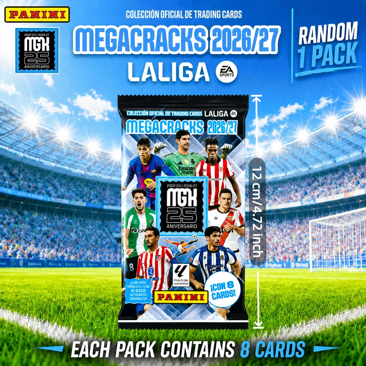 TEMU 1 Pack, Panini Megacracks 2026/27 Laliga 25th Anniversary New Season Football Trading Cards, Random 1 Pack Player Collectible Cards, Official ,