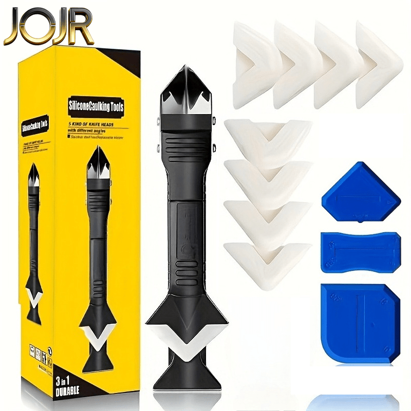 9pcs set with 8 replacement heads grout tool kit with stainless steel putty knife heads multi functional tool caulking gun and grout removal tool grout scraper kit suitable for bathroom floor window sink   frames sealing
