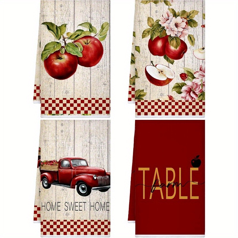 

4pcs Cartoon Kitchen Towel Set - 18x26 Inch Super Soft Polyester Dish Cloths, Machine Washable, Contemporary Style, Woven Oblong Dishwashing Hand Towels For Kitchen, Bathroom, Home Decor