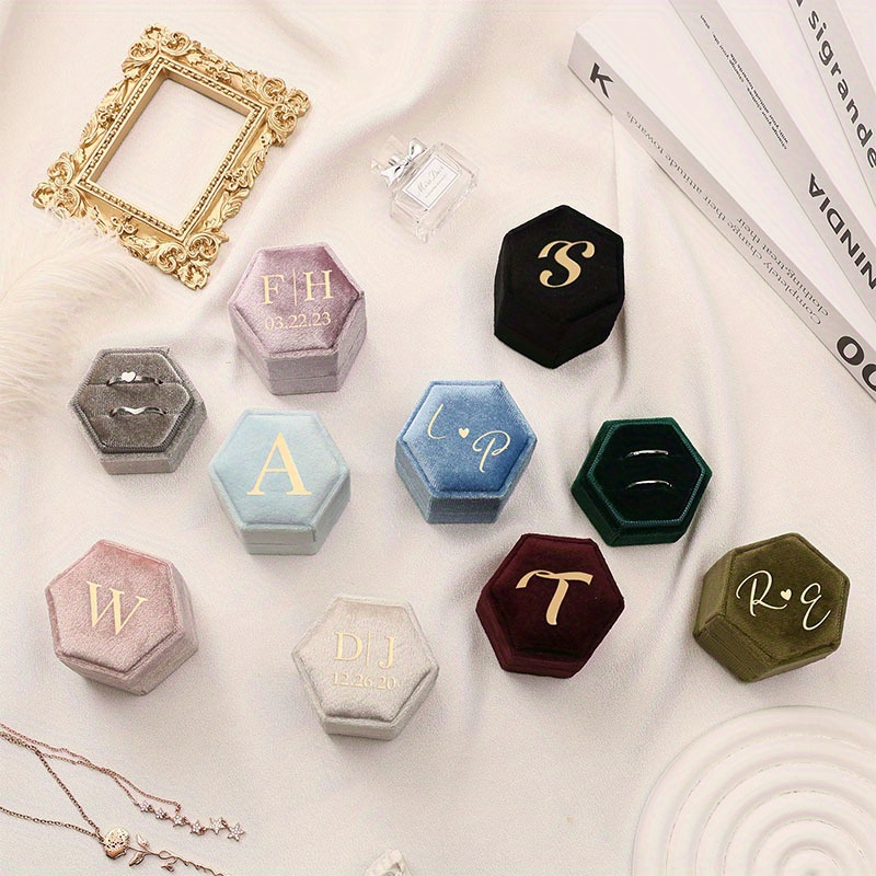 Customizable Velvet Ring Boxes, Hexagonal Jewelry Cases