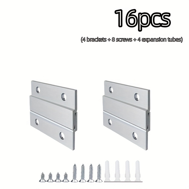 TEMU 16 pièces (4 supports + 8 vis + 4 tubes d'expansion) Crochet français pour chevalet, Kit de support mural en alliage d'aluminium Z-Hook, Adapté