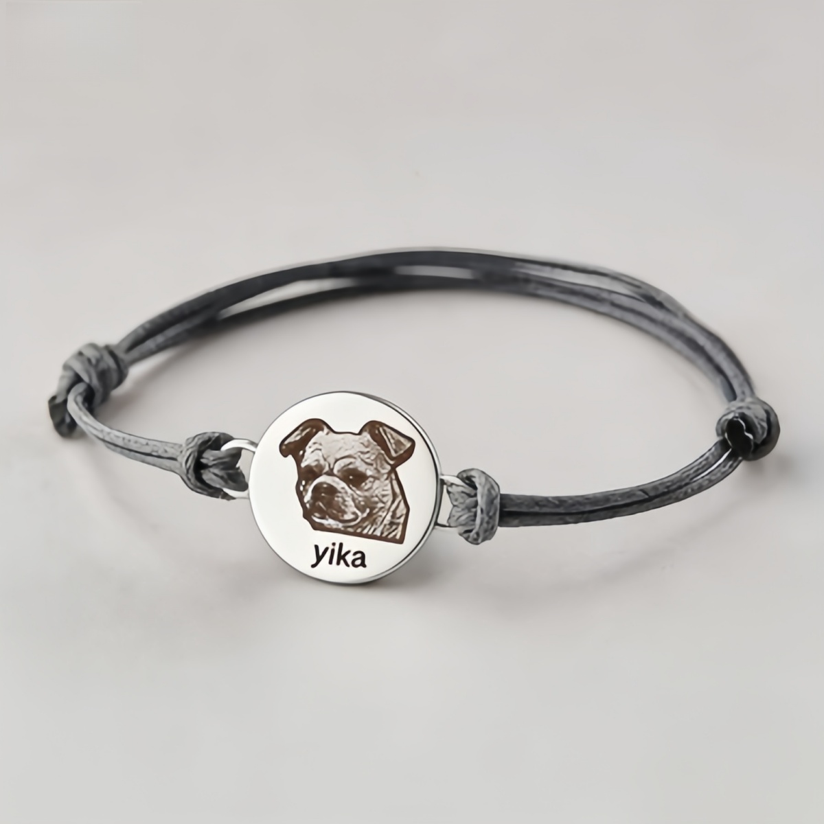 TEMU 1pc Custom Pet Photo/name Woven Bracelet - Personalized Laser-engraved Stainless Steel Adjustable Cord - Cute And Simple - Ideal Gift For Pet