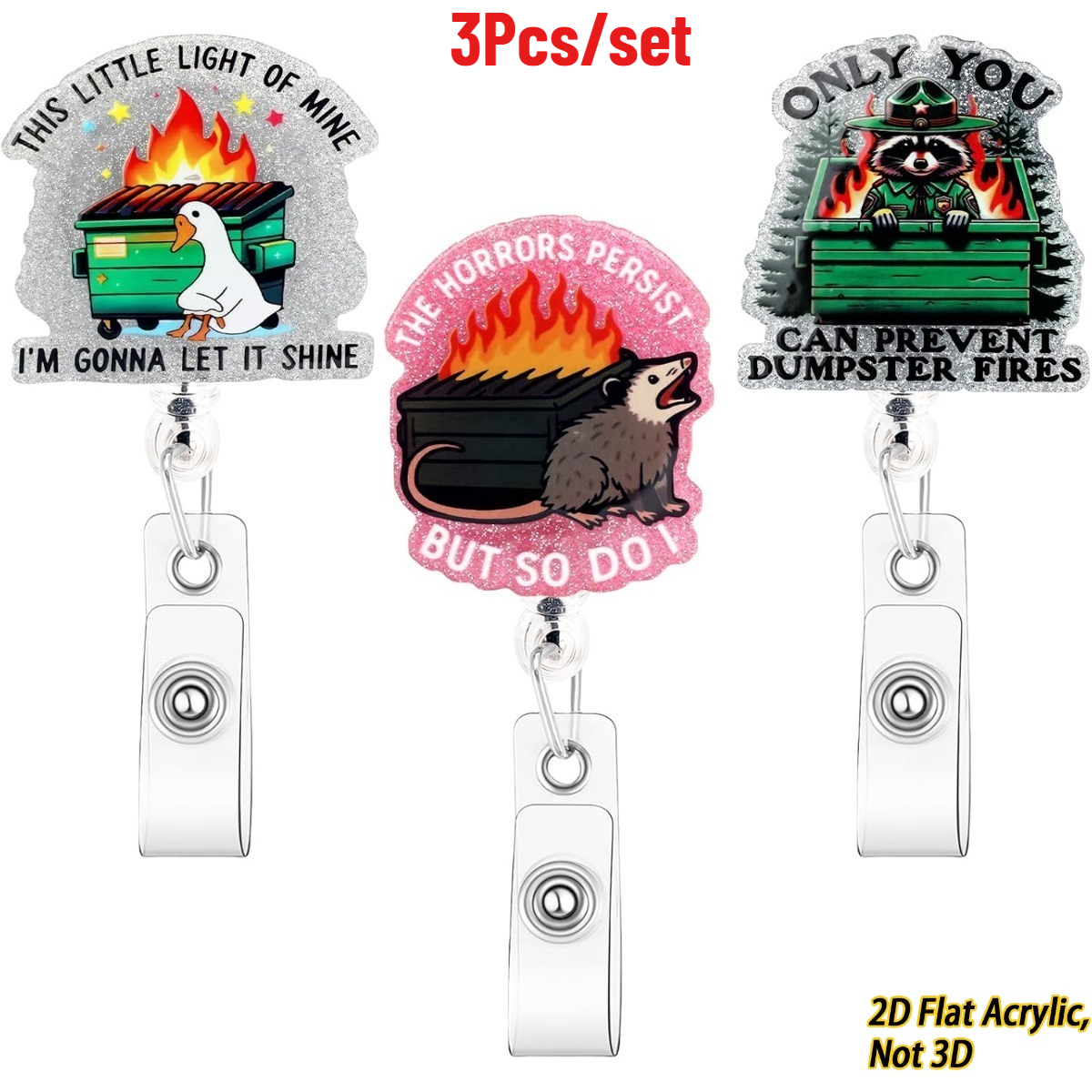 TEMU 2d 3pcs Set: Fun Trash Badge Reel With Acrylic Name Tag Clip, Suitable For Nurses, Doctors, Teachers – Cute Nurse Badge Reel With Retractable
