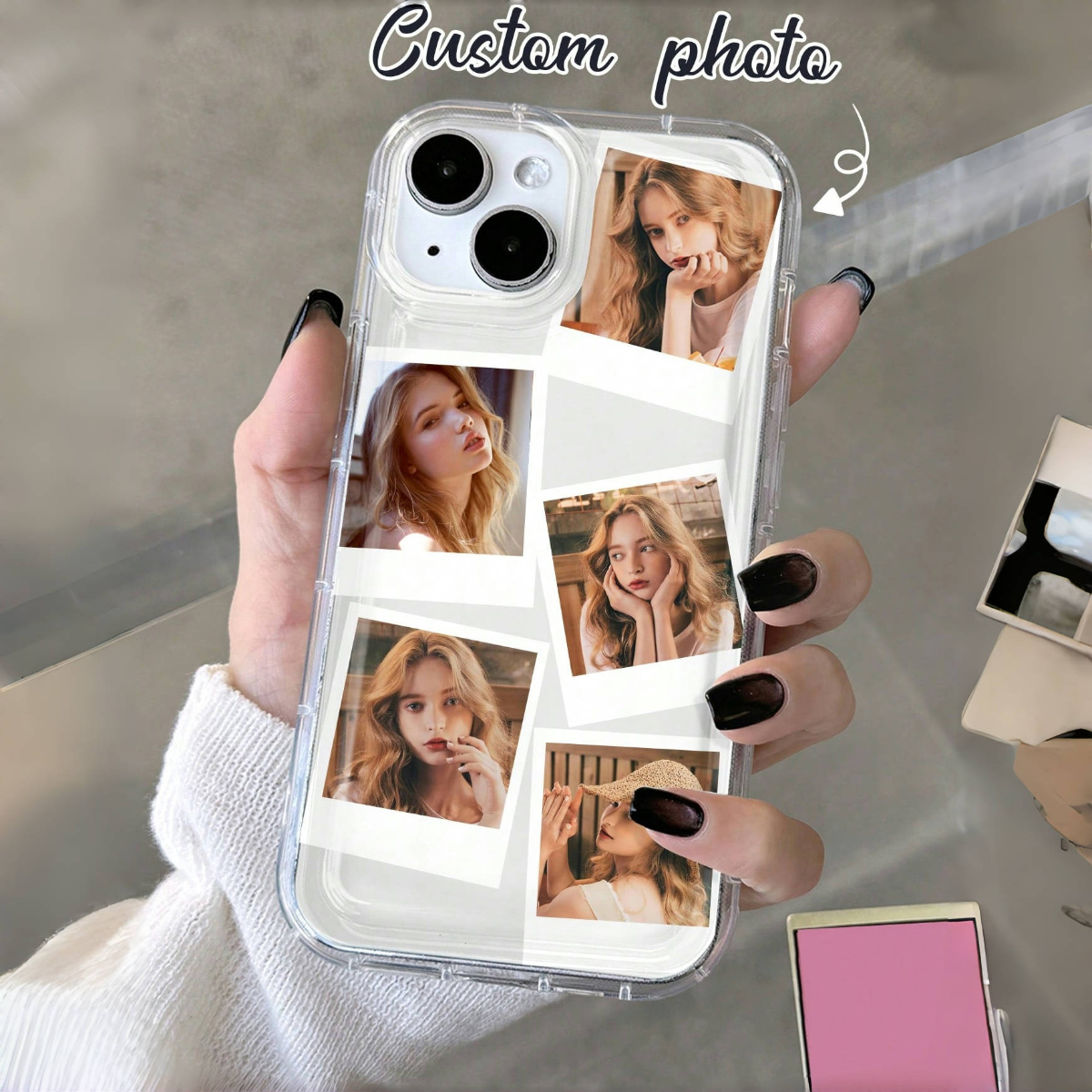 custom transparent personalized phone case multiple photos - Temu