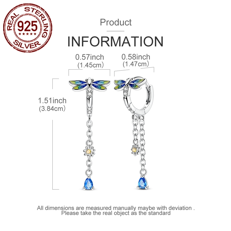 Women's 925 Silver Dragonfly Tassel Hoop Earrings, Elegant Gift