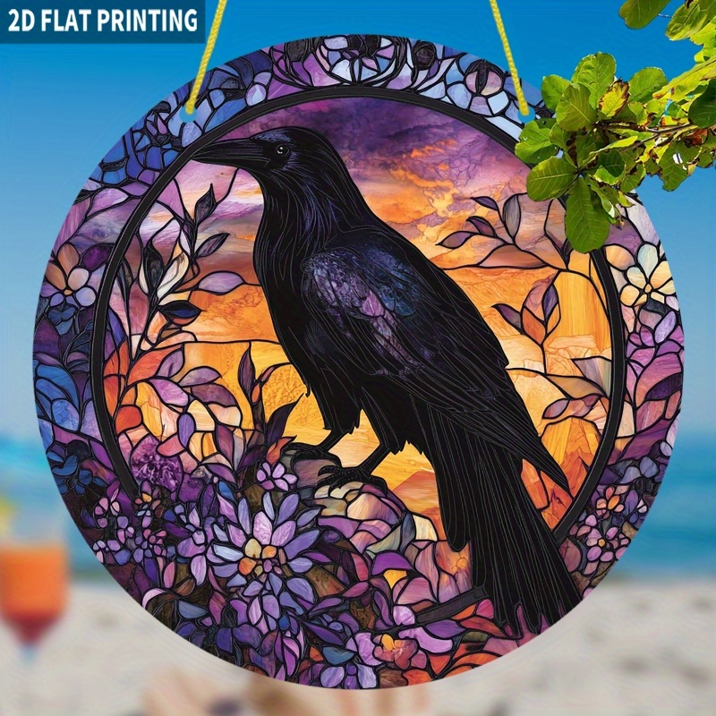 TEMU Plat 2D, Plan 2D, 1 pièce Plan 2D, Attrape-soleil Mystérieux, Panneau Acrylique Rond 7,87x7,87 Pouces, Décoration de Fenêtre Style Vitrail,