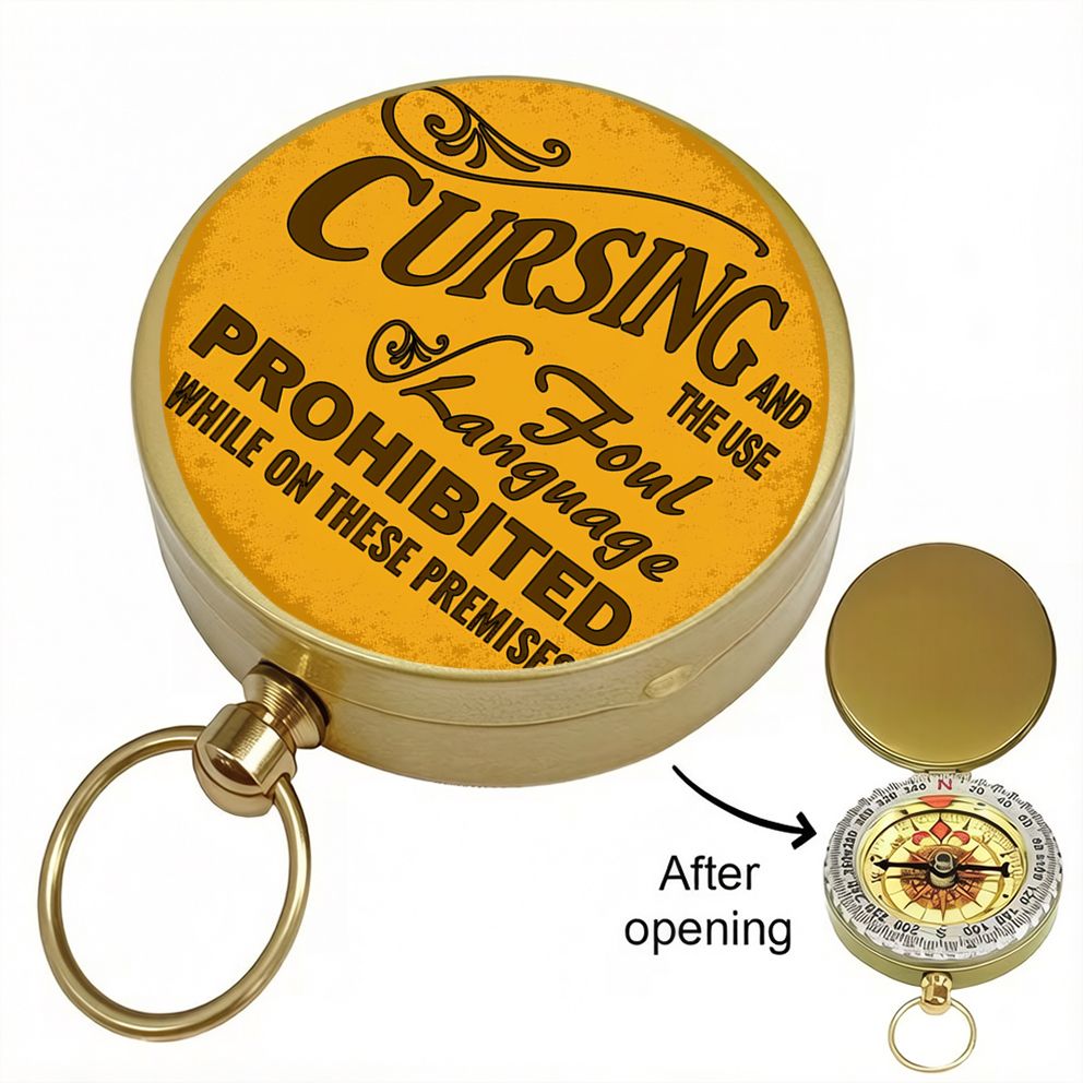 Vintage Metal Compass with Flip Cover, Cursing Prohibited Design