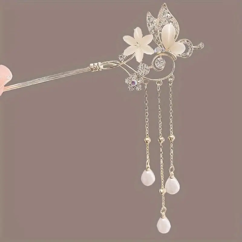 elegant retro   love flower cats eye hairpin high end chinese tassel accessory with sparkling crystals   womens party dresses holiday gifts for   cat earrings Product details 3