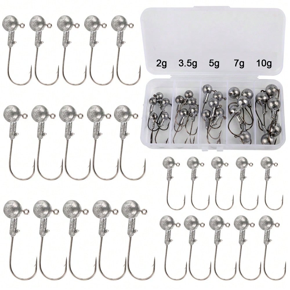 25pcs/box Fishing Hook Crank Hard Jig Heads Sharp Hooks 2g 3.5g 5g 7g 10g For Carp Lure Soft Worms Bait Accessories