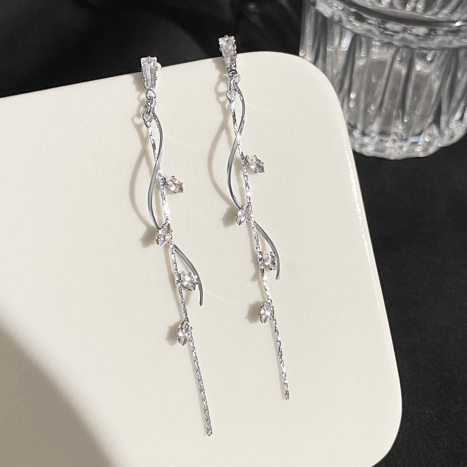Exquisite Tassel Earrings with Synthetic Zirconia, Elegant Design