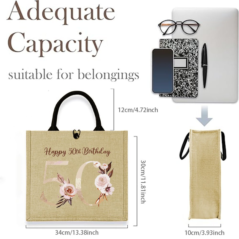 TEMU Funny Birthday Jute Tote Bag | Large Capacity, Trendy Easy Style, Durable For Outdoor Picnic, Party