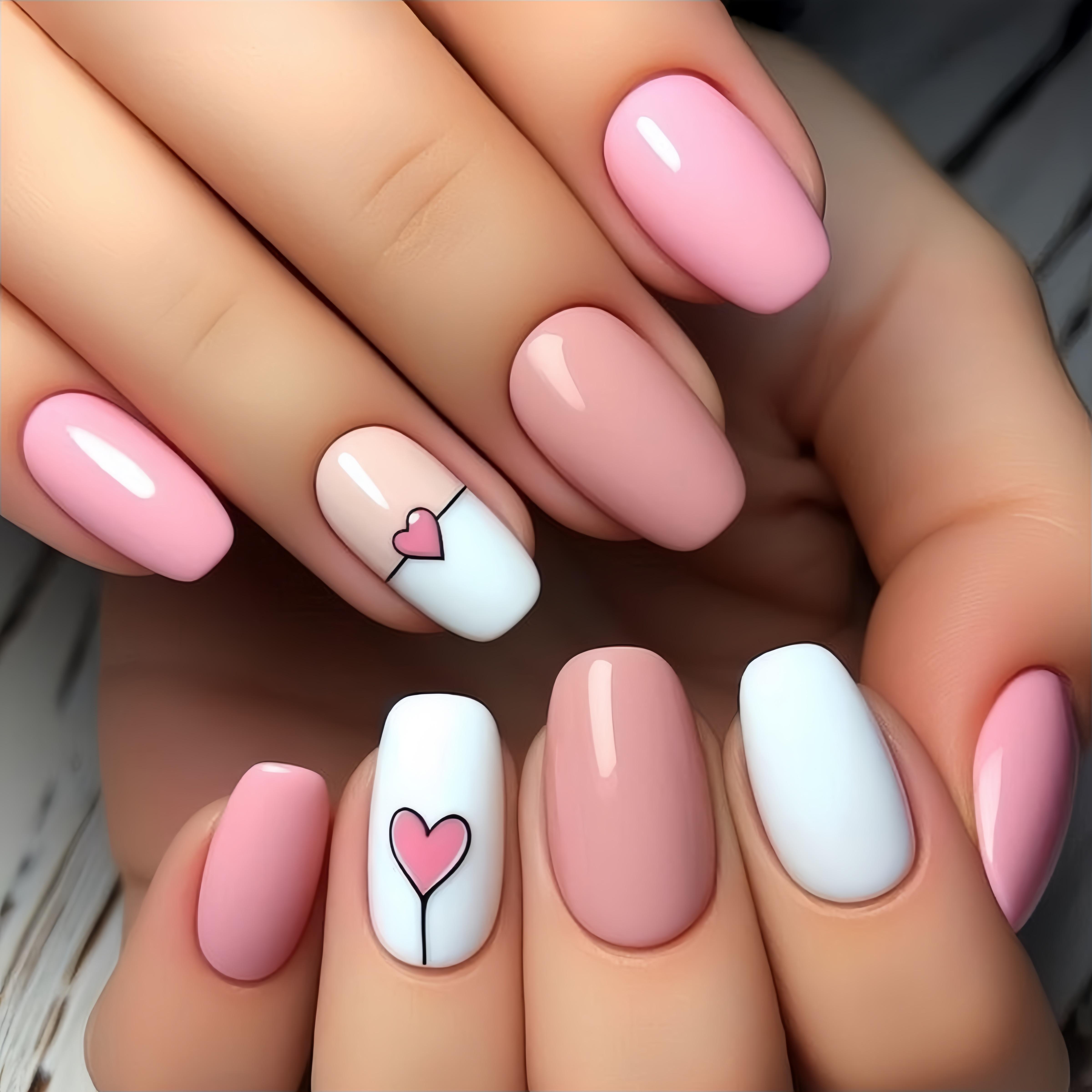 Image of 24pcs Of -shaped Nail Art, -on Nails, Valentine's Day Gift, Reusable Nails For Women, Removable Fake Nails, Easy-to-apply Nails