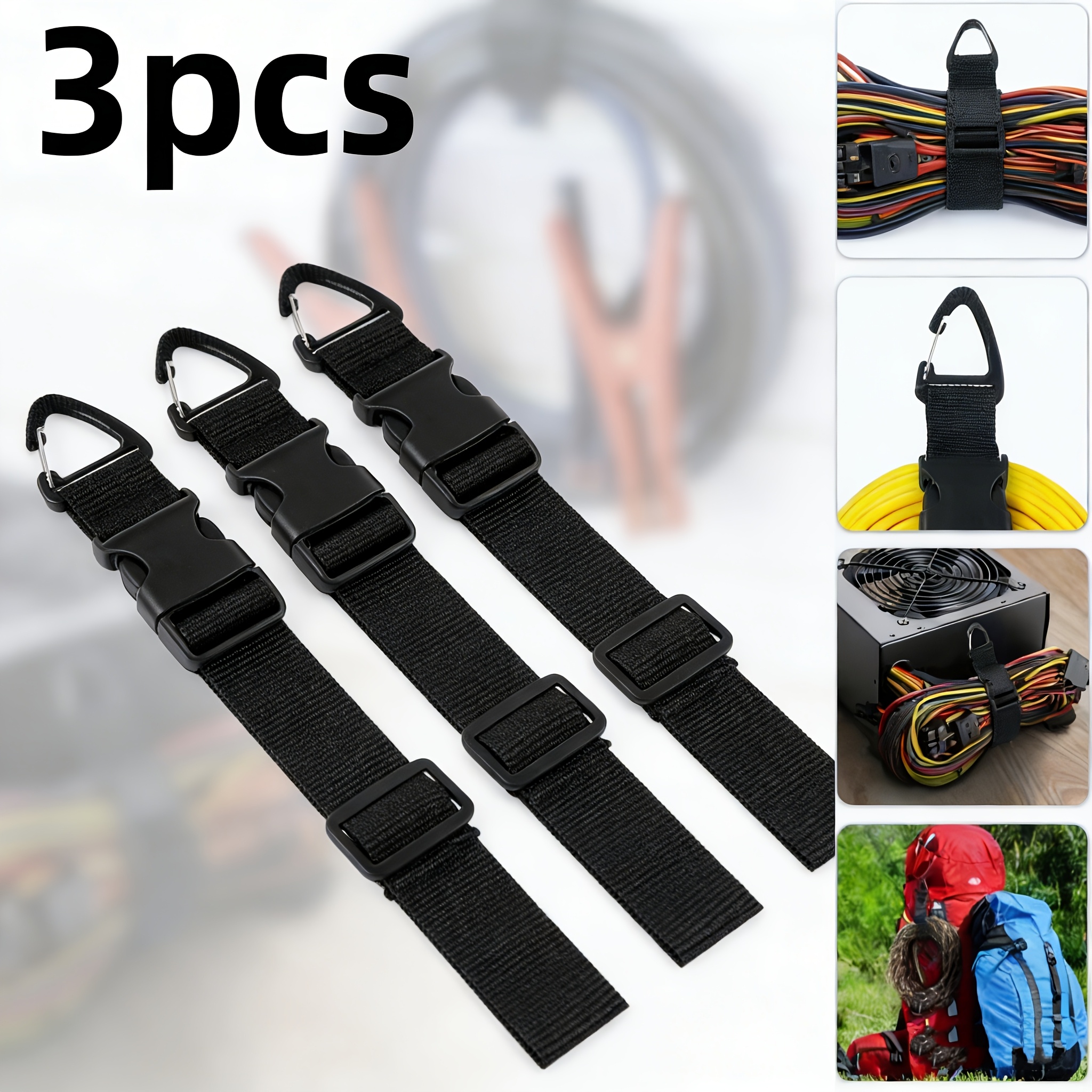 Image of 3 Adjustable Garden Hose Straps 19.69 X Inches Heavy-duty Cable Organizer With Triangle Clip Hanging Straps, Reusable Cable Management Ties, Extension Cord Hanging Rack For Garage, Studio, Workshop
