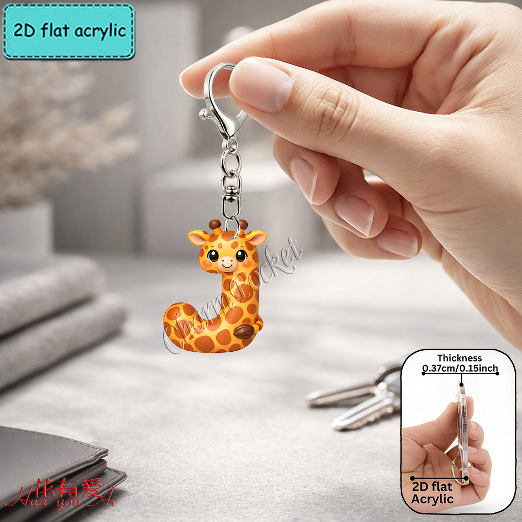 TEMU 2d Flat Acrylic Keychain, Cartoon Giraffe Letter Keychain, Novelty Keychain, , Giraffe, Cute , Keychain Accessory, Fashion Accessory, Matching