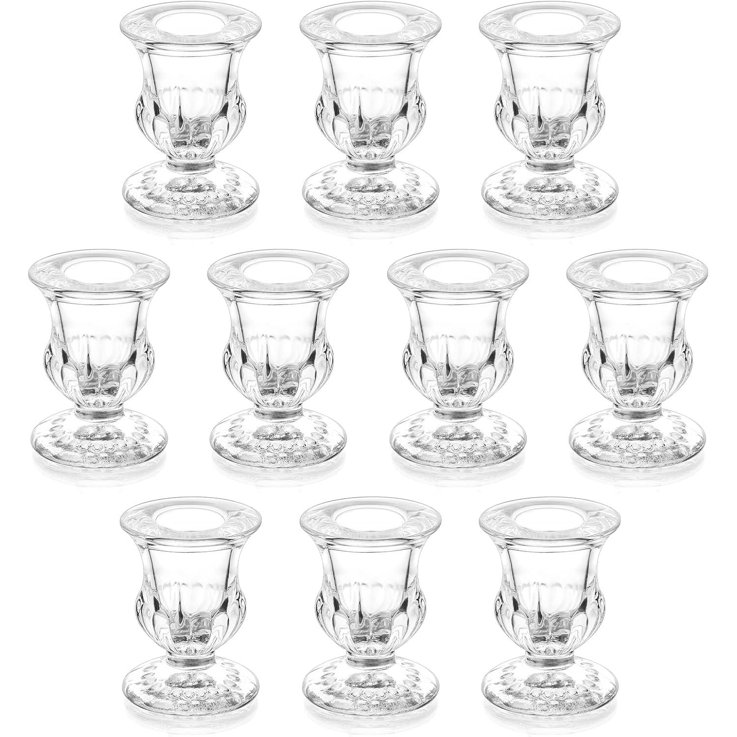 Image of Romadedi Clear Glass Taper Candle Holders, Pack Of 10| 2.4" Tall Thick Glass Candlestick Holders For 0.87" ; Bulk For Wedding Table Centerpiece, Christmas, Party: Home & Kitchen