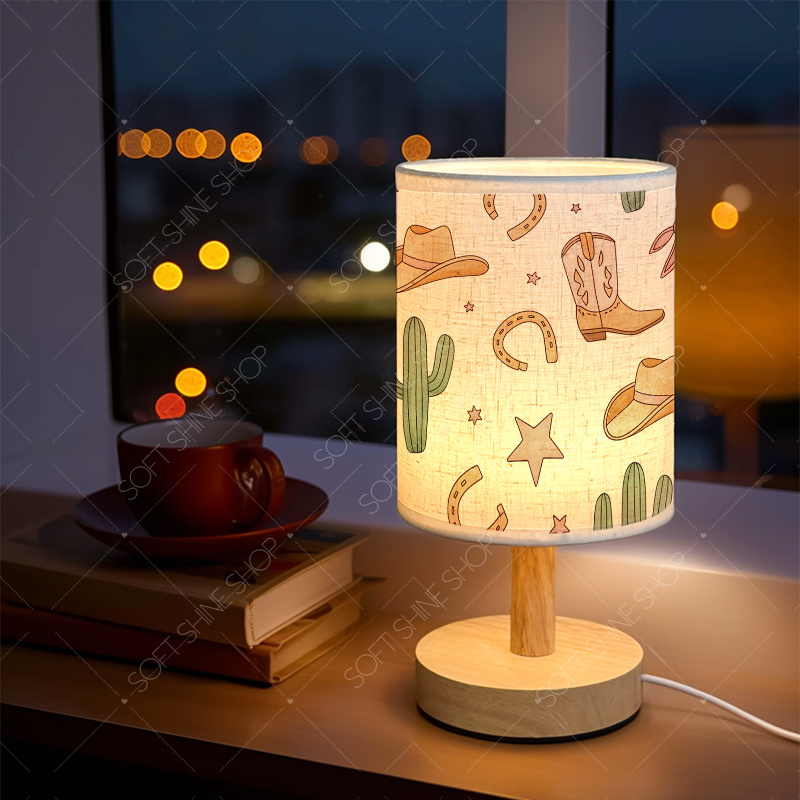 Printed Table Lamp with Fabric Shade, USB Powered for Home Decor