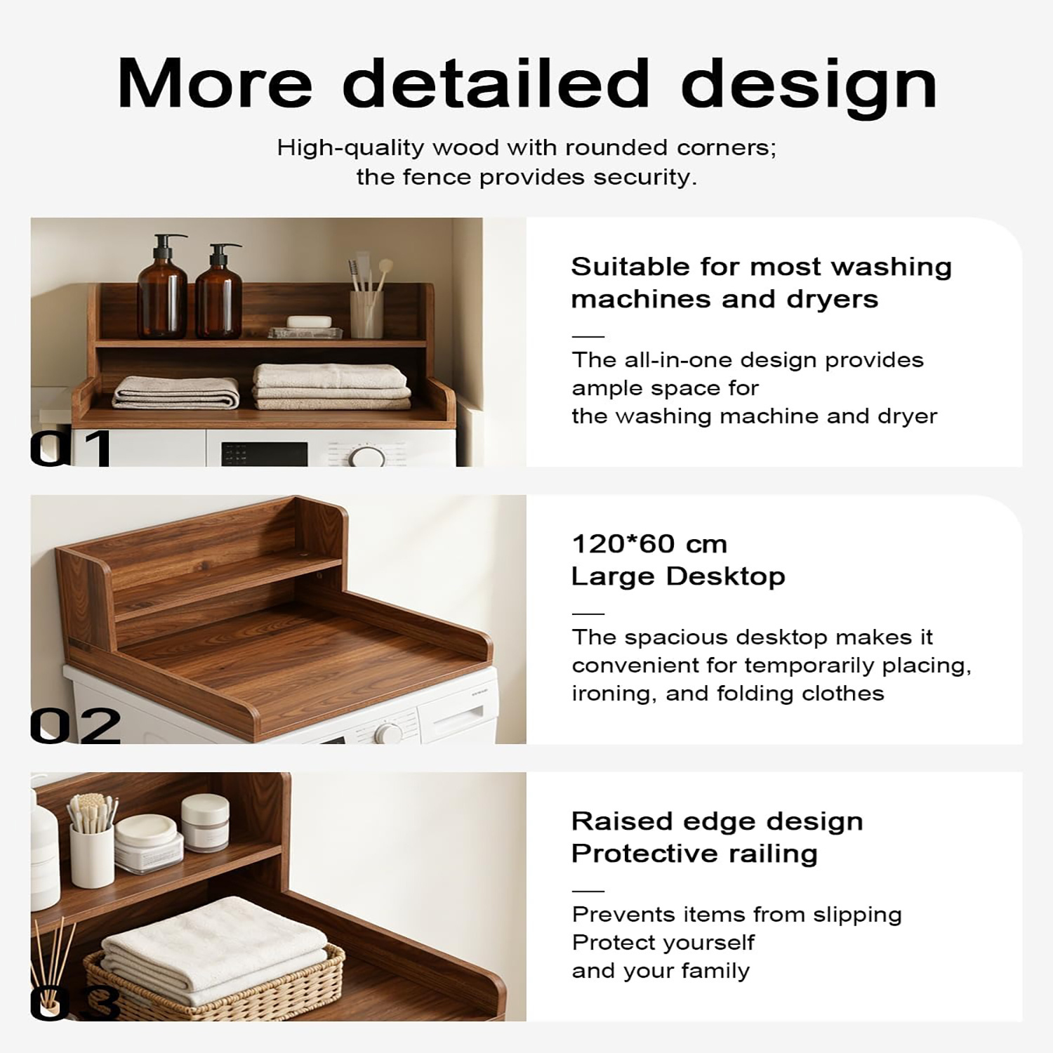 Countertop for Washing Machine and Dryer, 2-Tier Washer-Dryer Countertop, Wooden Laundry Countertop for Washing Machine and Dryer, Washer-Dryer Countertop for Laundry Room Organization, Utility Racks