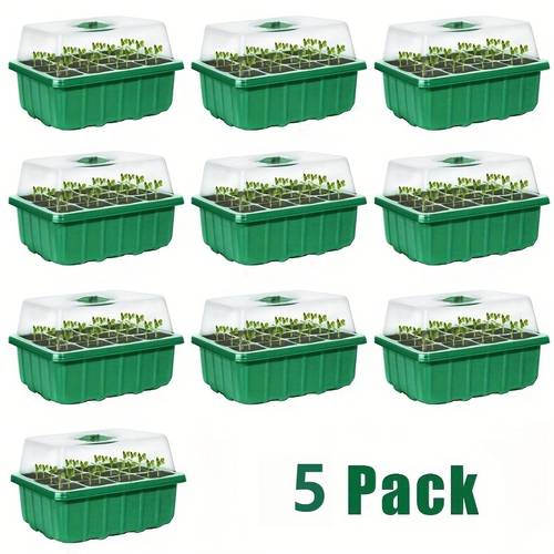 5pcs seed starting trays with dome and base 12 cells 5pcs adjustable humidity lightweight plastic plant growing kit suitable for greenhouses and gardens indoor outdoor use no electricity required gardening planting
