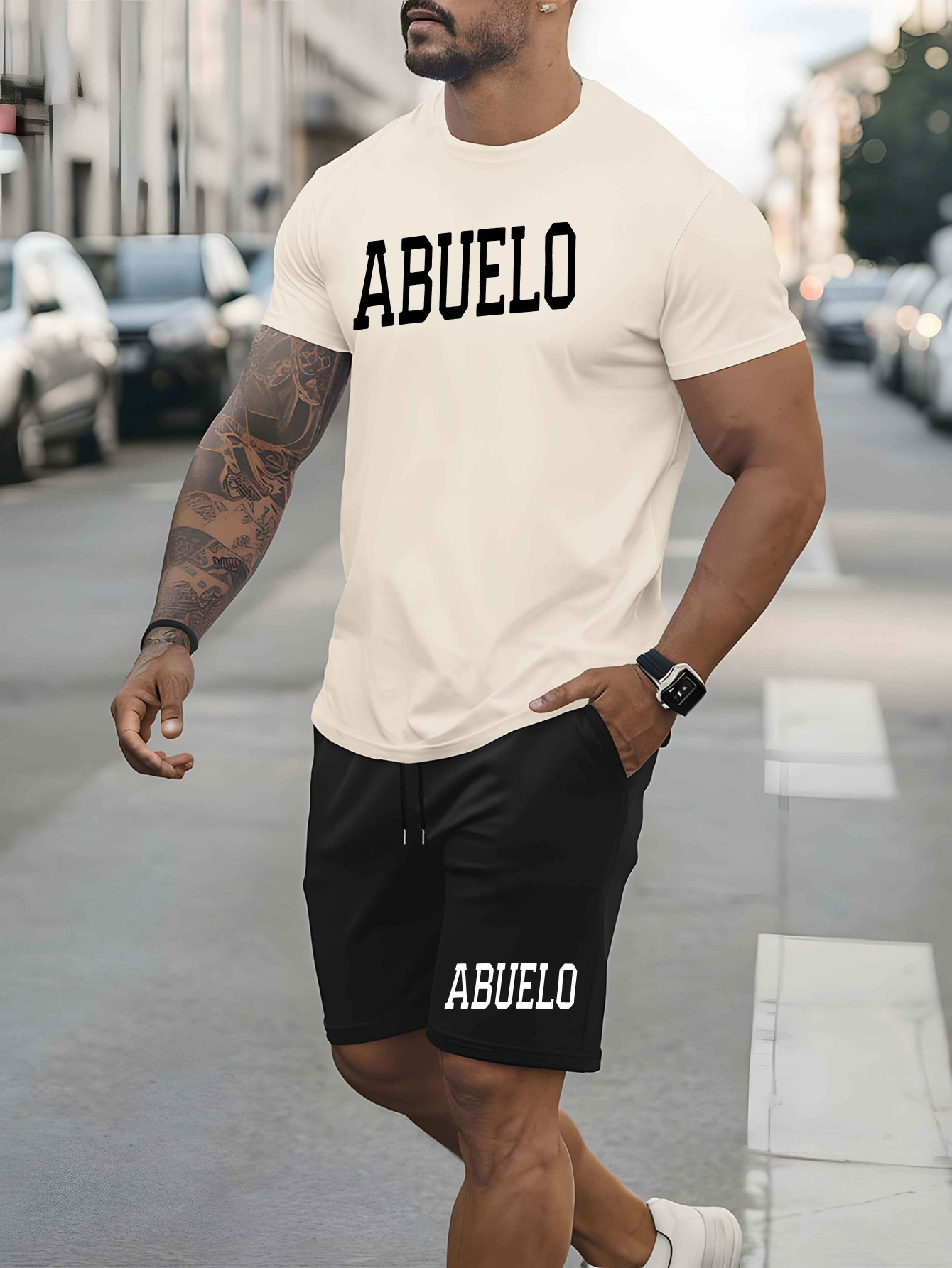 대학생 스타일의 할아버지 남성용 반팔 반바지 슈트 여름 패션 브랜드 프린트 남성 캐주얼 스포츠 - Temu Republic of  Korea, image size:800x1066