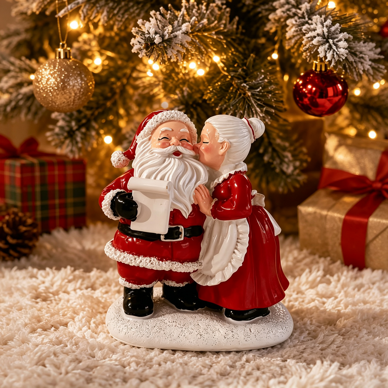 TEMU Resin Santa And Mrs Claus Figurine - Vintage Kissing Couple Statue Suitable For /, Christmas Tabletop Decor With Suitable For Mantel Shelf,