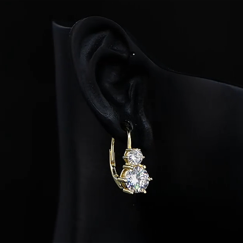 Image of A Pair Of 925 Silver 1. 3 Carat*2 Moissanite 14k Golden Plated Six-prong Daily Versatile Autumn And Gift For Men And Women, Suitable For Weddings