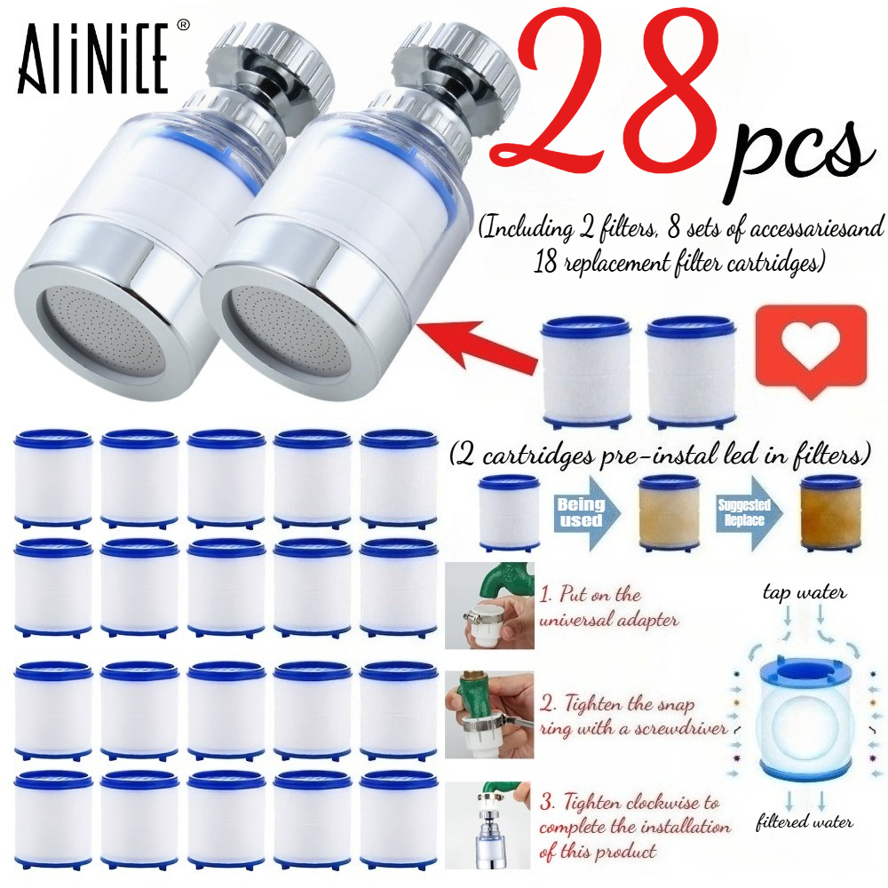 TEMU Set purificatore acqua rubinetto 28 pezzi, 2 filtri, 8 accessori e 18 filtro di ricambio. Accessori di filtrazione acqua rubinetto compatibili