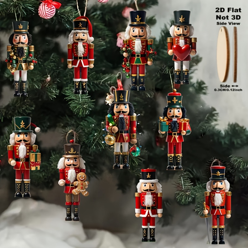 TEMU 2d Flat 10pcs New Christmas Nutcracker Ornaments, Christmas Decorations, Christmas Ornaments, Christmas Party Decorations, Suitable For Stocking