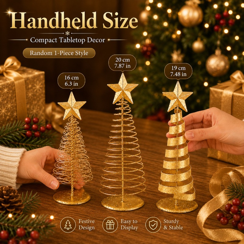 TEMU 1pc Golden Metal Christmas Tree Dessert Table Decoration Set (random Color), Mini Tabletop Holiday Centerpieces With Star Topper, Christmas And