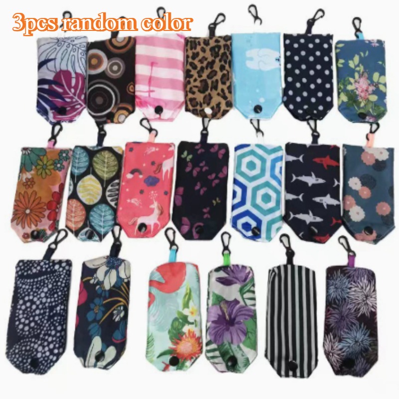 TEMU 3pcs Random Color - Reusable Polyester Tote Bag - Foldable Promotional Gift With Logo, Shopping Bag