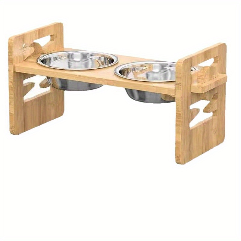 

Adjustable Wooden Dog Bowl Holder With Double Bowls - Ergonomic Raised Feeder For Small To Medium Dogs And Cats, Neck , Sturdy Bamboo Construction