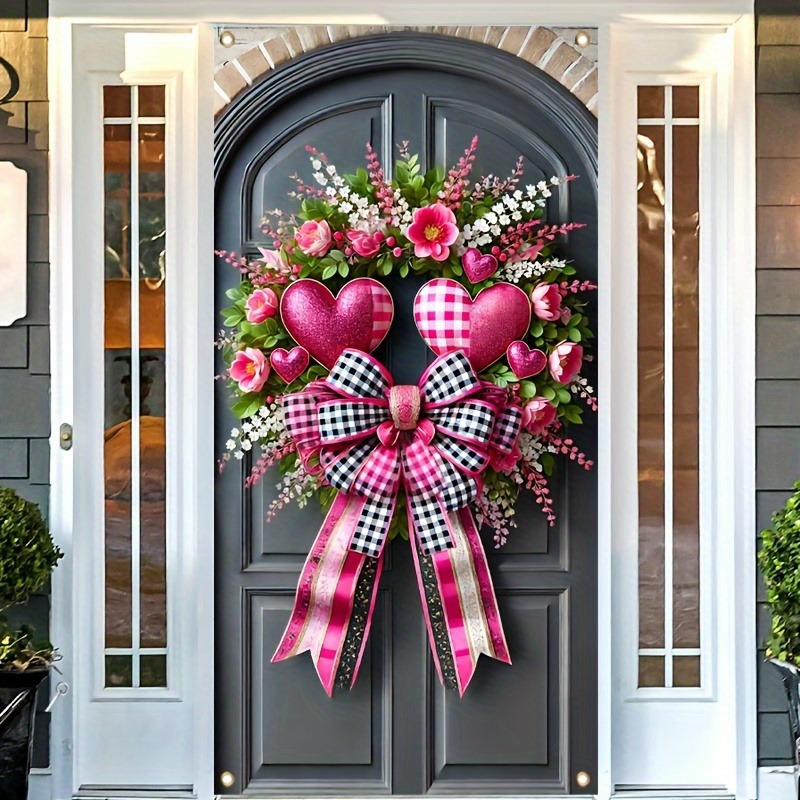 

1pc Contemporary Polyester Valentine's Day Door Banner - Heart-shaped Decorative Flag, Entrance & Garden Wall Hanging, No Power Needed, 35.4" X 70.9" Holiday Decoration With Tassel Detail