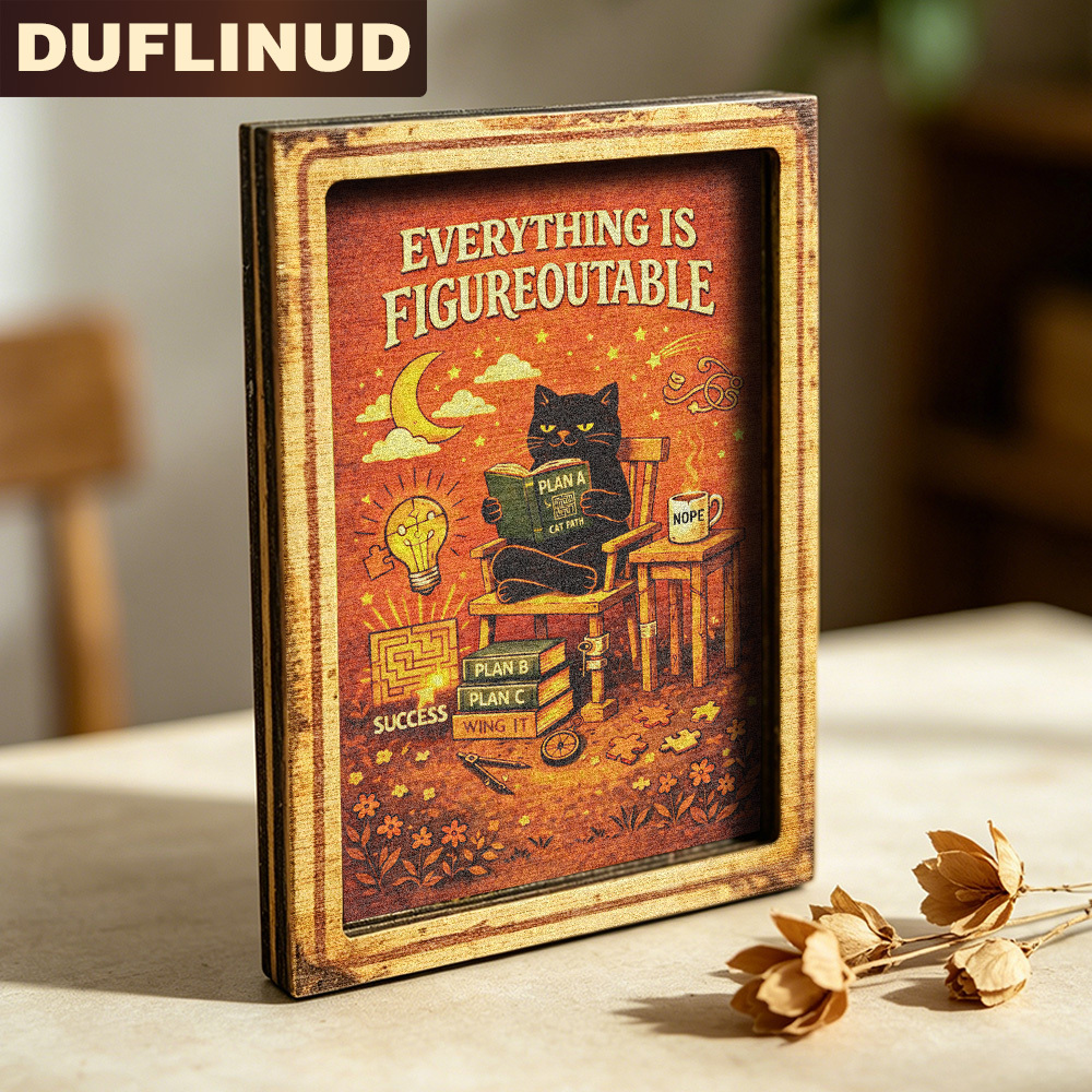 TEMU Inspirational Black Cat Fridge Magnet, Mini Decorative Plaque With Fun Black Cat Reading Design, Featuring Planner And Warm Light Bulb Elements,