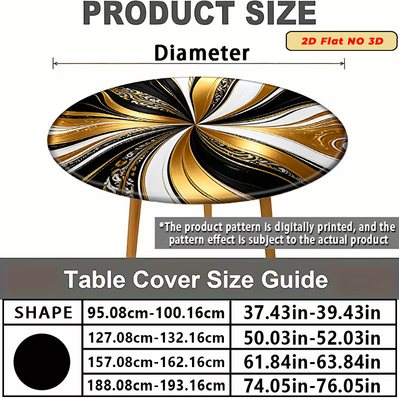 TEMU 2d Flat, 1pc Elastic Tablecloth Elegant White Swirl Elastic Stretch Tablecloth Design, Circular Tablecover For Indoor, Outdoor, Patio, Picnic,