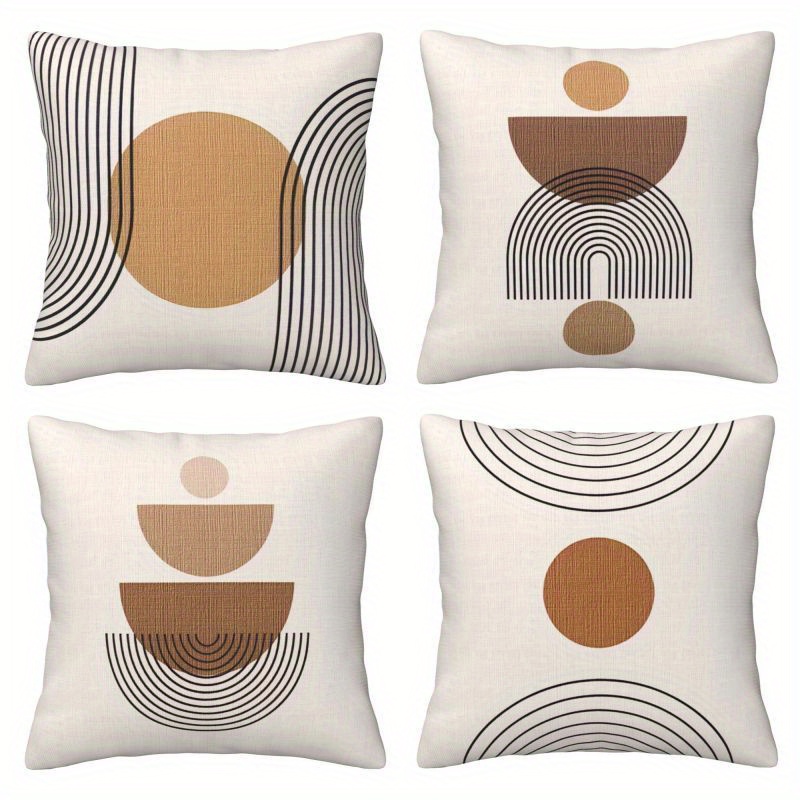 TEMU 4pcs Housse de coussin imprimée style bohème, motif géométrique , douce et confortable, fermeture éclair, très pour salon, canapé-lit, chambre à